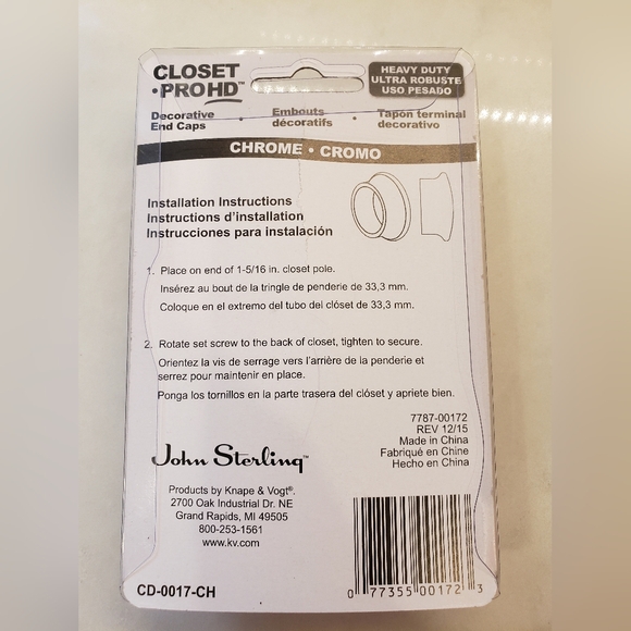 John Sterling CD-0017-CH Decorative Closet Pole End Caps, Chrome - Picture 4 of 4